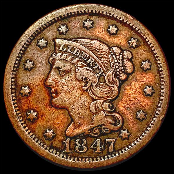 1847 Braided Hair Large Cent NEARLY UNCIRCULATED