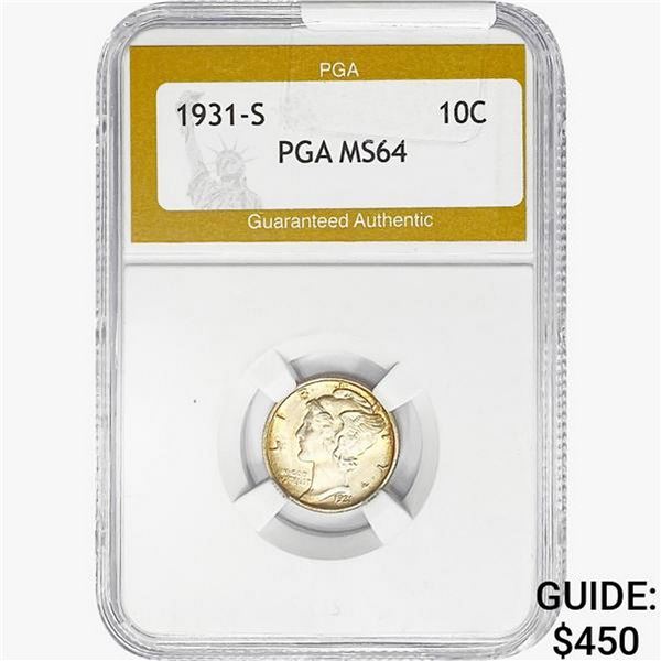 1931-S Mercury Silver Dime PGA MS64