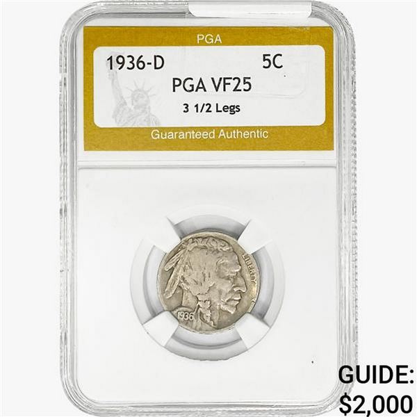 1936-D Buffalo Nickel PGA VF25 3 1/2 Legs