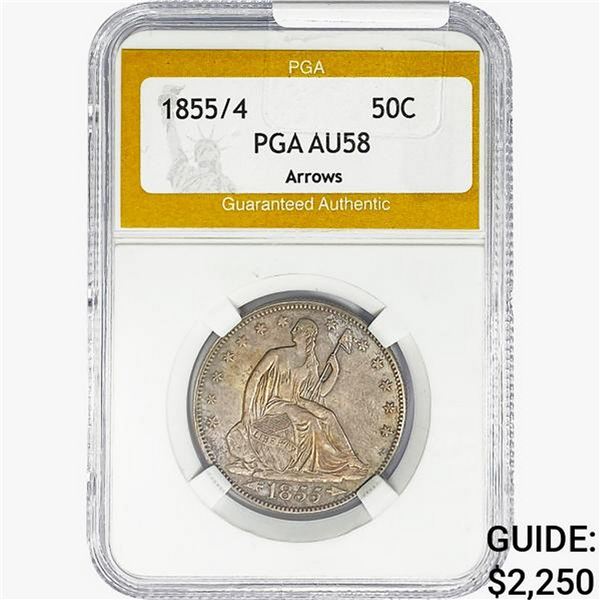 1855/ 4 Seated Liberty Half Dollar PGA AU58 Arrows