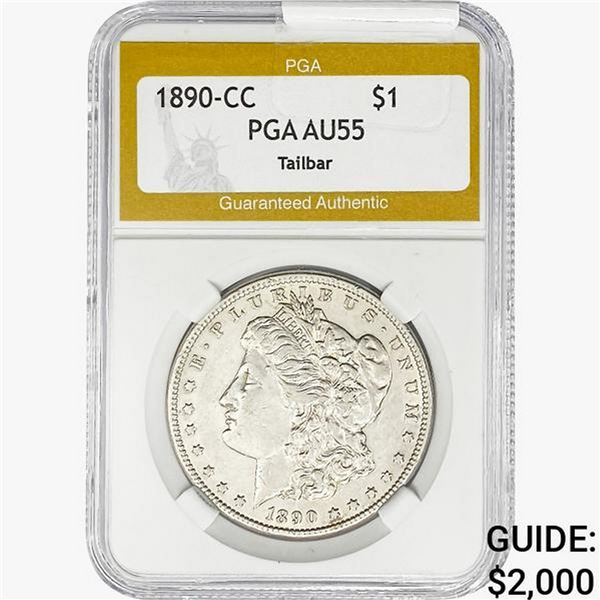 1890-CC Morgan Silver Dollar PGA AU55 Tailbar