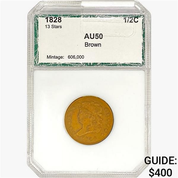 1828 Classic Head Half Cent PCI AU50 Brown