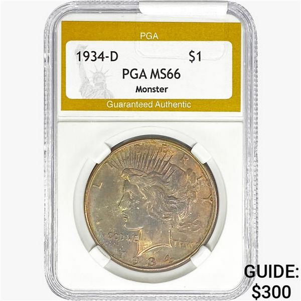 1934-D Silver Peace Dollar PGA MS66 Monster