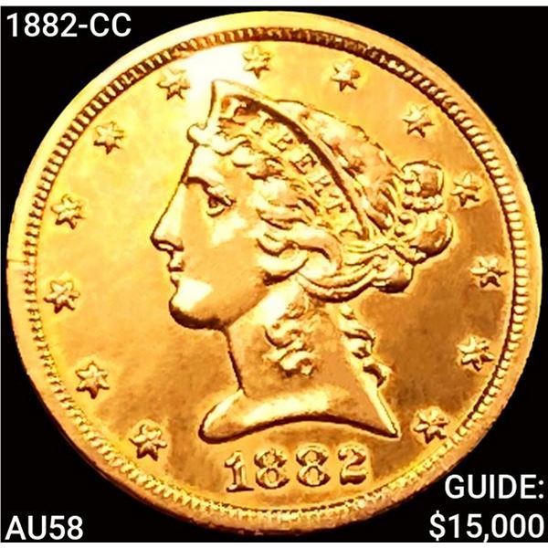 1882-CC $5 Gold Half Eagle CHOICE AU
