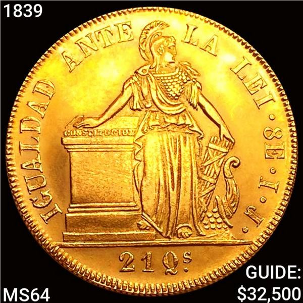 1839So IJ Chile .7596oz Gold 8 Escudos CHOICE BU