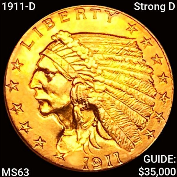 1911-D Strong D $2.50 Gold Quarter Eagle CHOICE BU