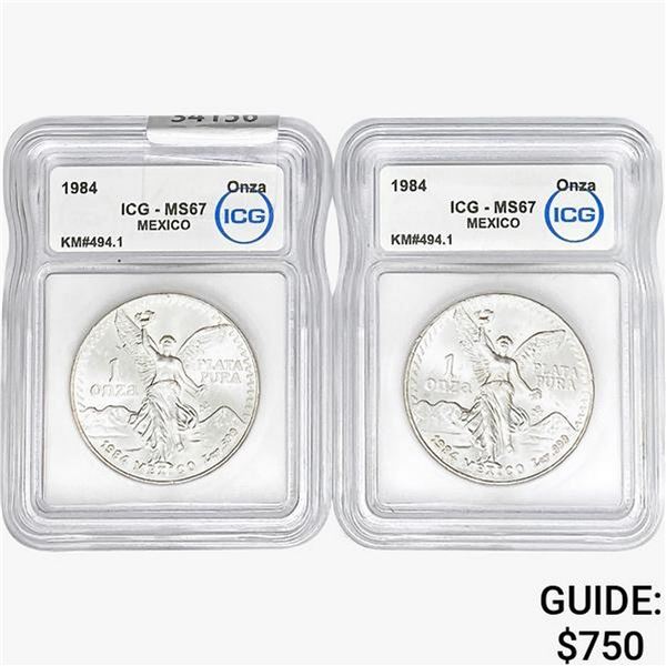 [2]1984 1oz Silver Mexico Onza ICG MS67
