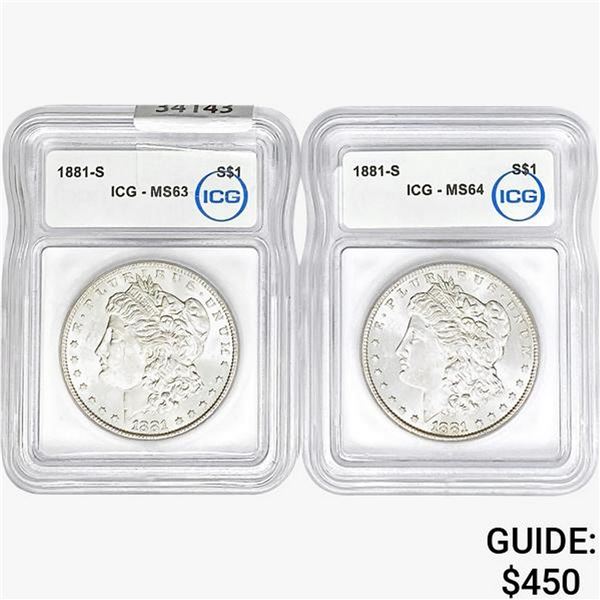 [2]1881-S Morgan Silver Dollar ICG MS63-64