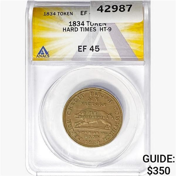 1834 Hard Times-9 Token ANACS EF45