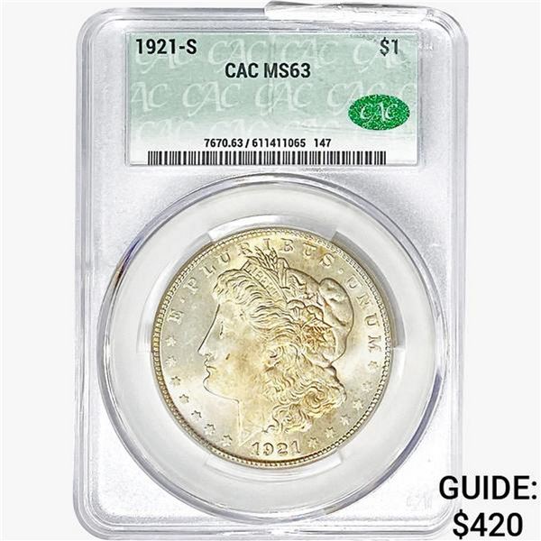1921-S Morgan Silver Dollar CAC MS63