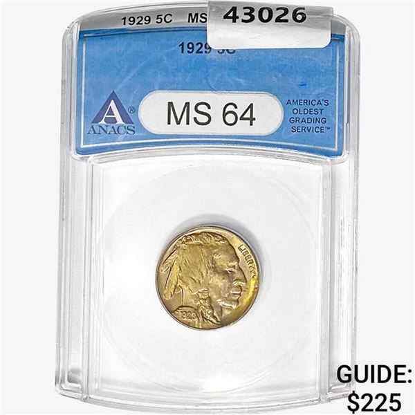 1929 Buffalo Nickel ANACS MS64