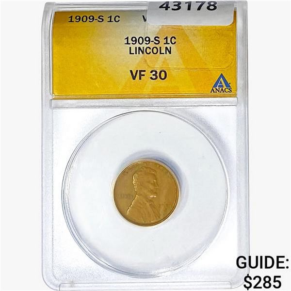 1909-S Wheat Cent ANACS VF30