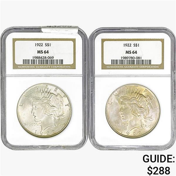 [2] 1922 Silver Peace Dollar NGC MS64