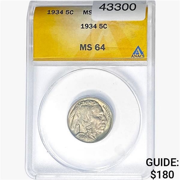 1934 Buffalo Nickel ANACS MS64