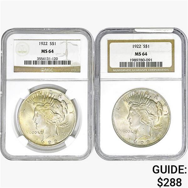 [2] 1922 Silver Peace Dollar NGC MS64