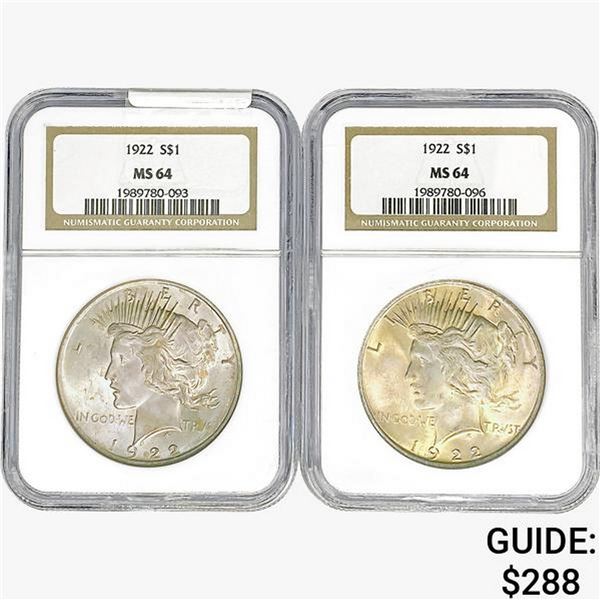 [2] 1922 Silver Peace Dollar NGC MS64