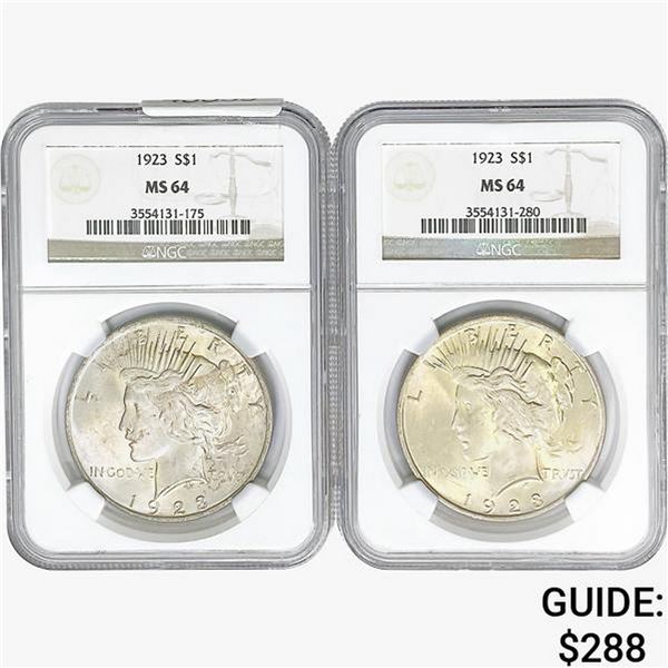 [2] 1923 Silver Peace Dollar NGC MS64