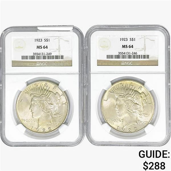 [2] 1923 Silver Peace Dollar NGC MS64