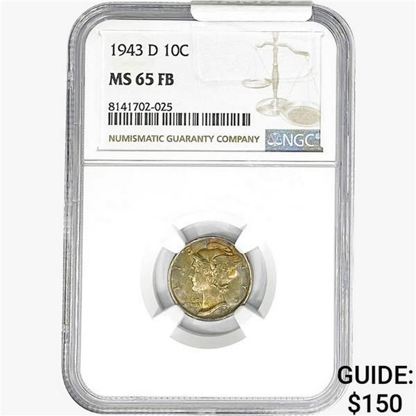 1943-D Mercury Silver Dime NGC MS65 FB