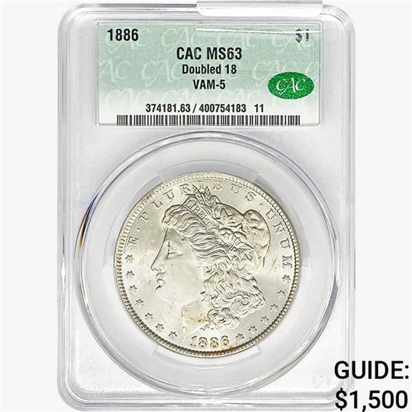 1886 Morgan Silver Dollar CAC MS63 Dbl 18 VAM-5
