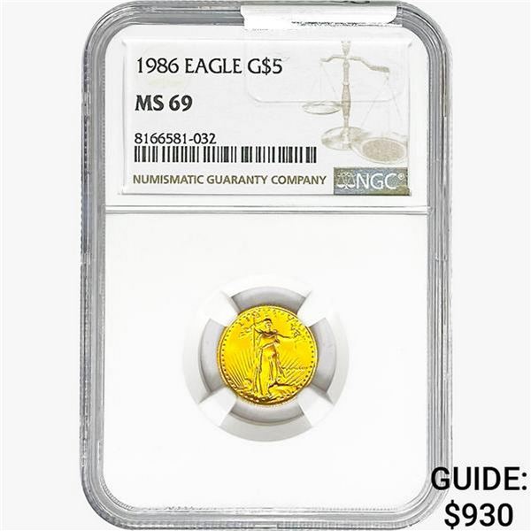 1986 1/10oz $5 AGE NGC MS69