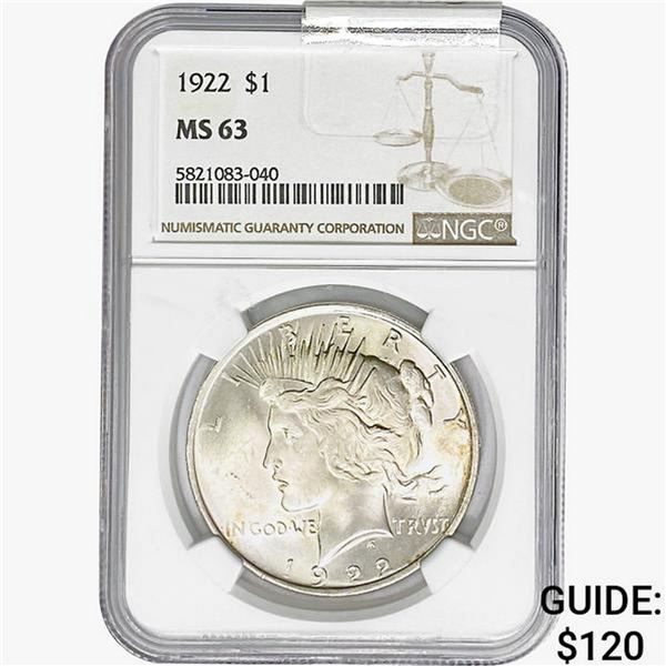 1922 Silver Peace Dollar NGC MS63