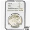 Image 1 : 1922 Silver Peace Dollar NGC MS63