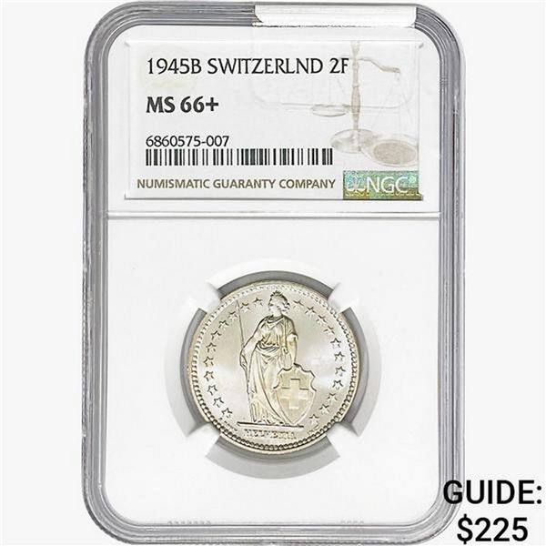 1945B Switzerland 2 Franc NGC MS66+