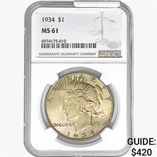1934 Silver Peace Dollar NGC MS61