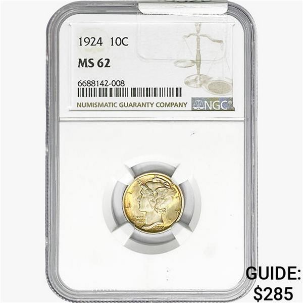 1924 Mercury Silver Dime NGC MS62
