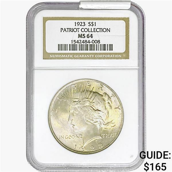 1923 Silver Peace Dollar NGC MS64 Patriot Coll.