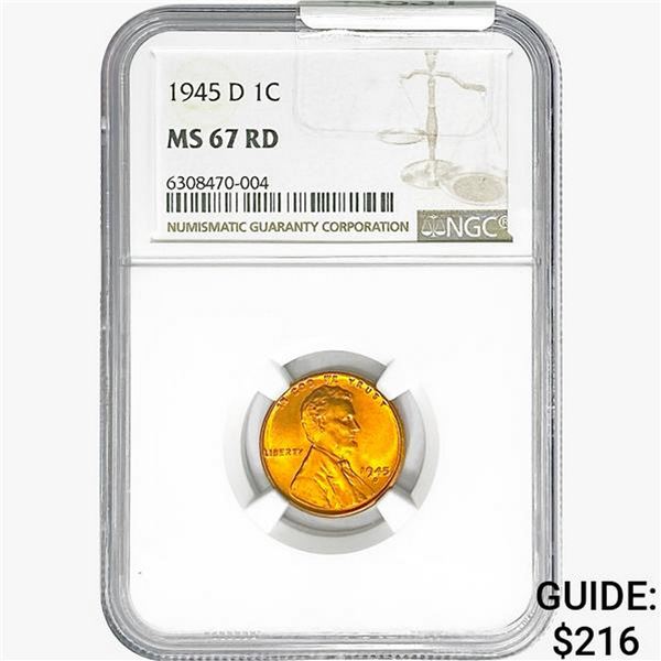 1945-D Wheat Cent NGC MS67 RD