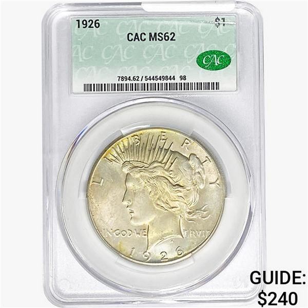 1926 Silver Peace Dollar CAC MS62