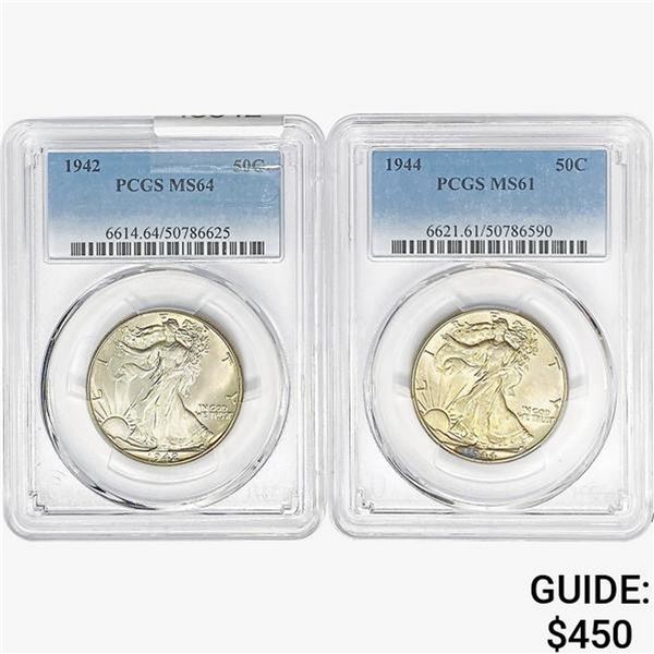 [2]1942 & 1944 Walking Liberty Half Dollar PCGS MS61-64