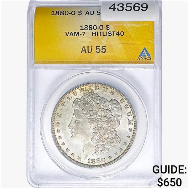 1880-O Morgan Silver Dollar ANACS AU55 VAM-7
