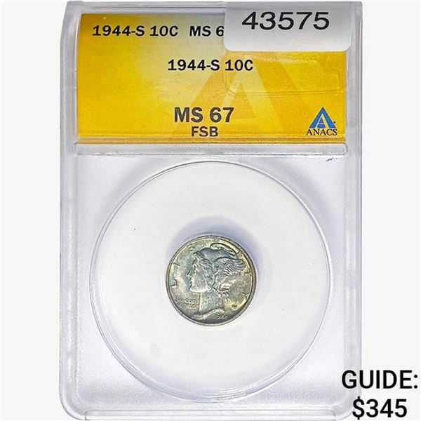 1944-S Mercury Silver Dime ANACS MS67 FSB