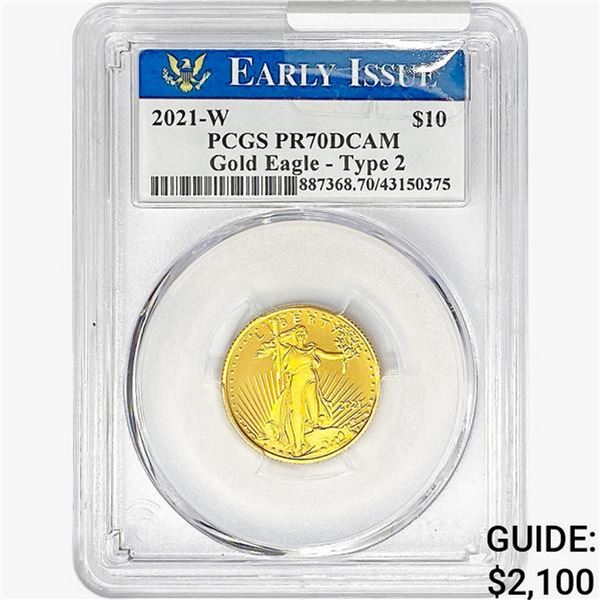 2021-W 1/4oz $10 AGE Type 2 PCGS PR70 DCAM