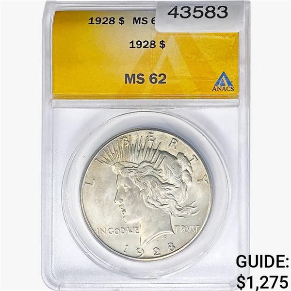 1928 Silver Peace Dollar ANACS MS62