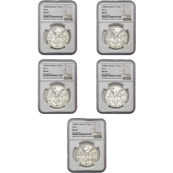 1985 [5] Mexico 1 Onza Libertad NGC MS66-67