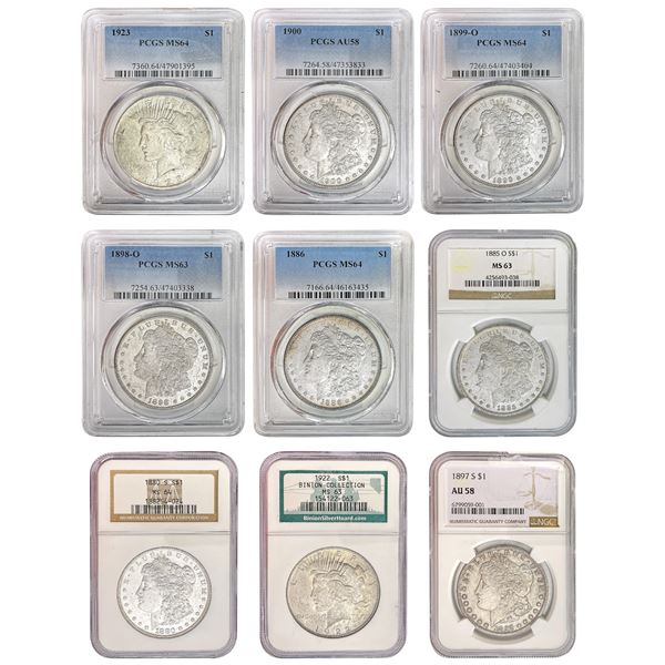 1880-1923 BU Graded Morgan/Peace Dollar Lot [9 Coins] PCGS/NGC MS63-64