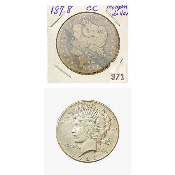 1878-CC, 1928 Key Date Morgan, Peace Dollars [2 Coins]