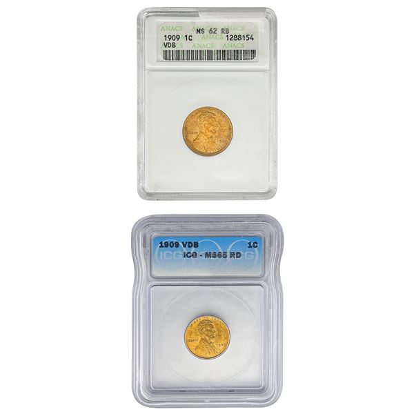 [2]1909 & 1909 VDB Wheat Cent ANACS/ICG    RB/RD