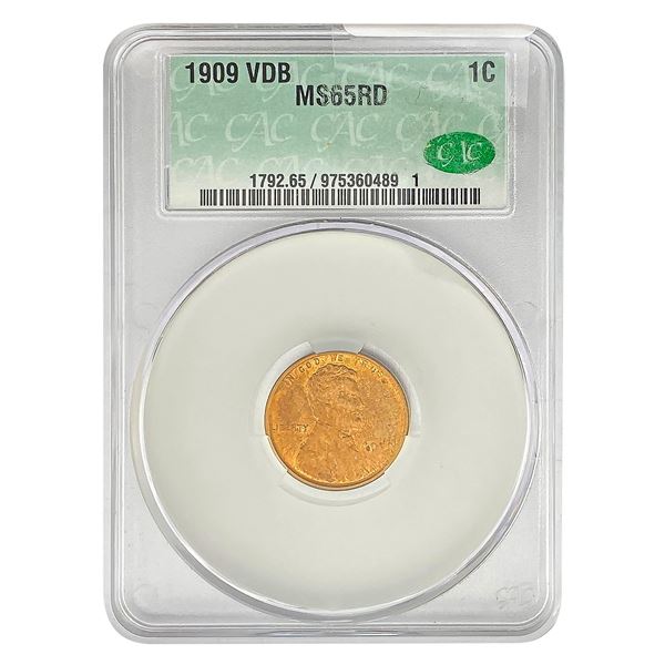 1909 VDB Wheat Cent CAC MS65 RD