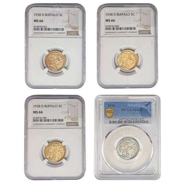 [4]1936 & 1938-D Buffalo Nickel NGC MS62-66