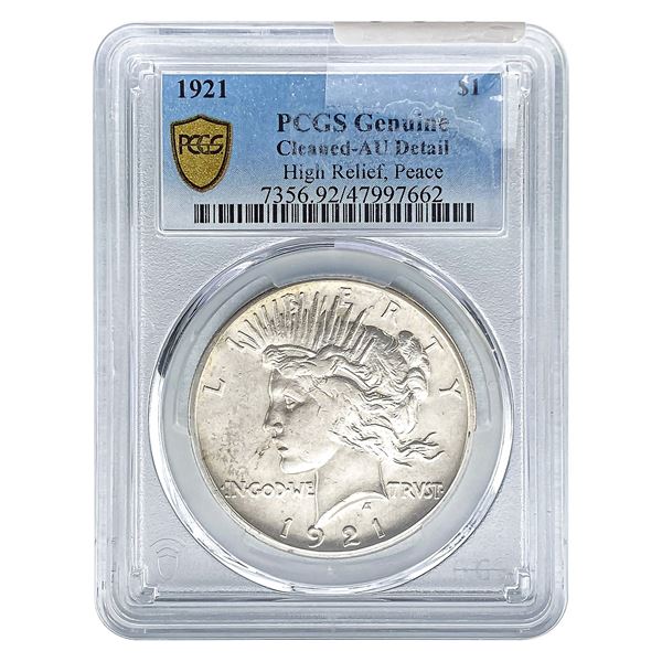 1921 Silver Peace Dollar PCGS AU Detail Cleaned