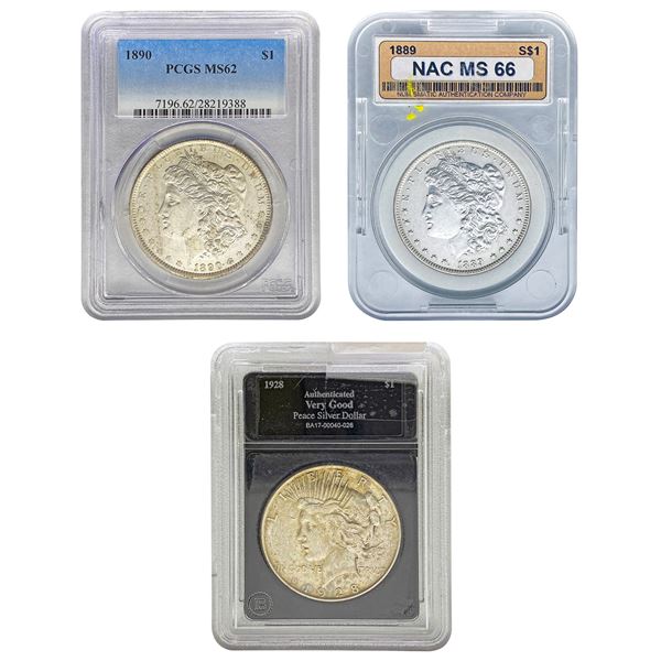1889-1928 [3] Morgan & Peace Dollars Certified  PCGS/NAC