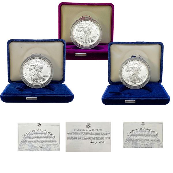 1993-1995 [3] Proof Silver Eagles [Box/ COA]