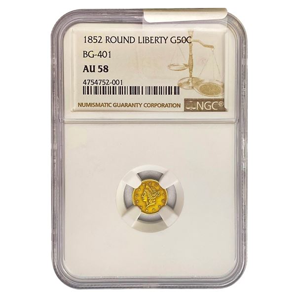 1852 Round California Gold Half Dollar NGC AU58