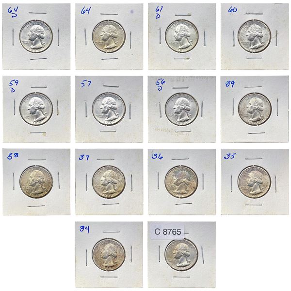 1932-1964 BU Washington Qurater Set [14 Coins]