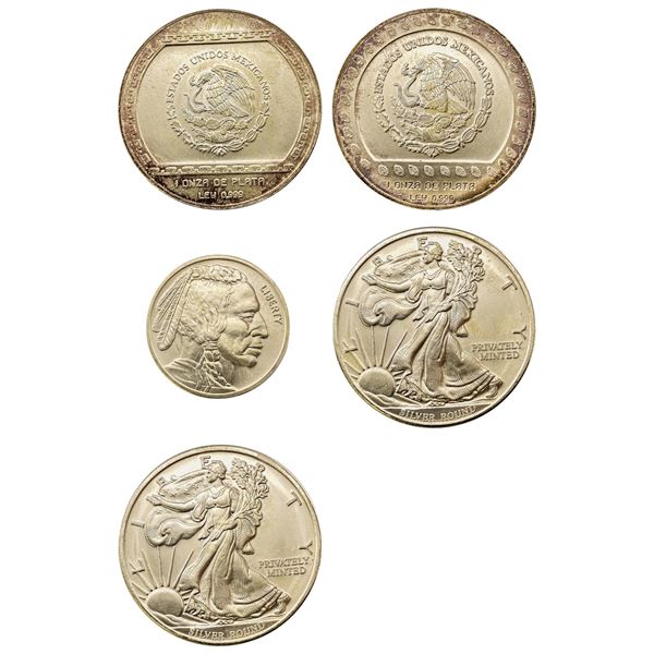 [5] Assorted U.S./Foreign 1oz Silver Rounds